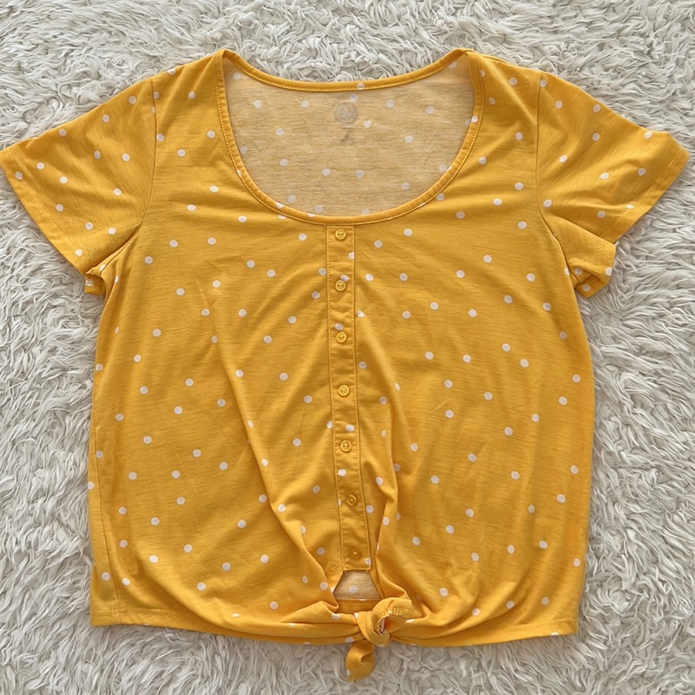 SO Polka Dot Yellow Shirt Casual School Spring